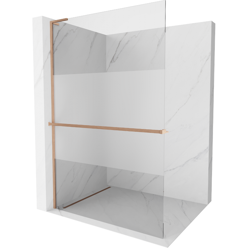Mexen Kioto+ L perete pentru duş cu raft Walk-in 100 x 200 cm, transparent/mat, cupru lustruit - 800-100-123-65-35