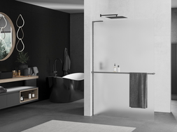 Mexen Kioto+ L zuhanyfal polccal Walk-in 120 x 200 cm, zúzmarás, pisztoly szürke szálcsiszolt - 800-120-123-66-30