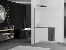 Mexen Kioto+ L zuhanyfal polccal Walk-in 70 x 200 cm, frosted, gun metal - 800-070-123-95-30
