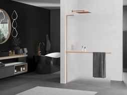 Mexen Kioto+ L panou de duș cu suport Walk-in 70 x 200 cm, sticlă mată, cupru periat - 800-070-123-65-30