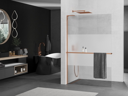 Mexen Kioto+ L paraventos de duș cu raft Walk-in 80 x 200 cm, transparent/mat, aur rose - 800-080-123-60-35