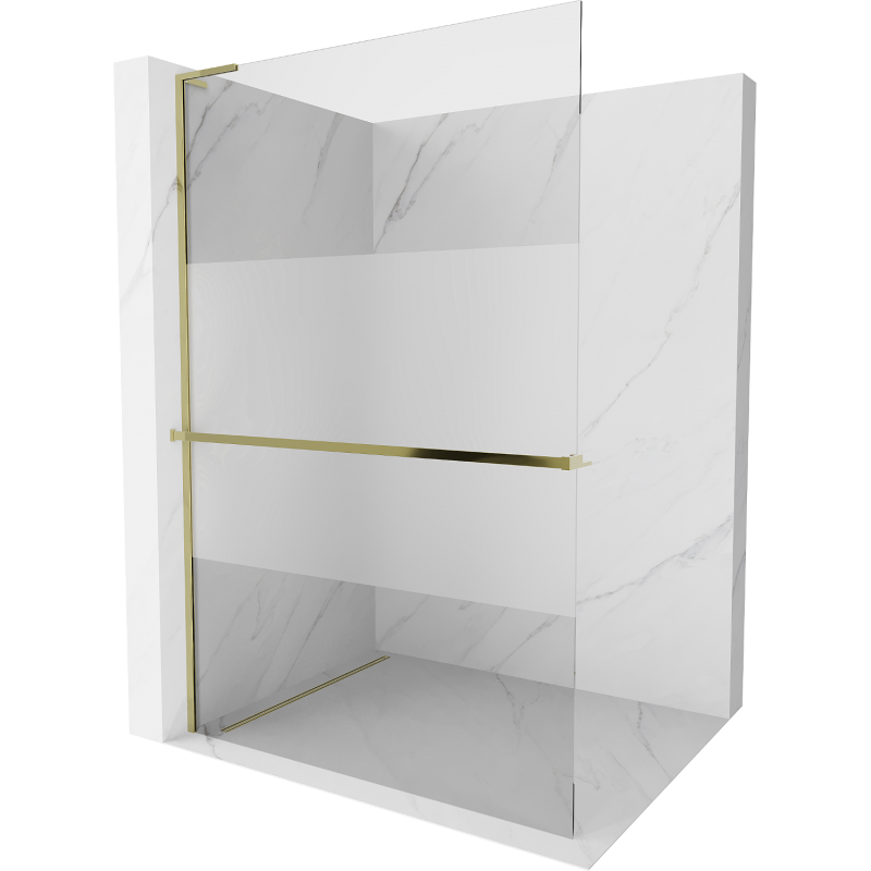 Mexen Kioto+ L perete de duș cu raft Walk-in 100 x 200 cm, transparent/frosted, aurie - 800-100-123-50-35
