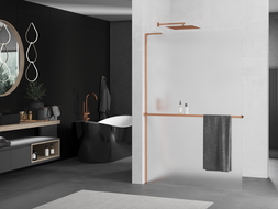 Mexen Kioto+ L perete de duș cu raft Walk-in 90 x 200 cm, mat, aur roz - 800-090-123-60-30