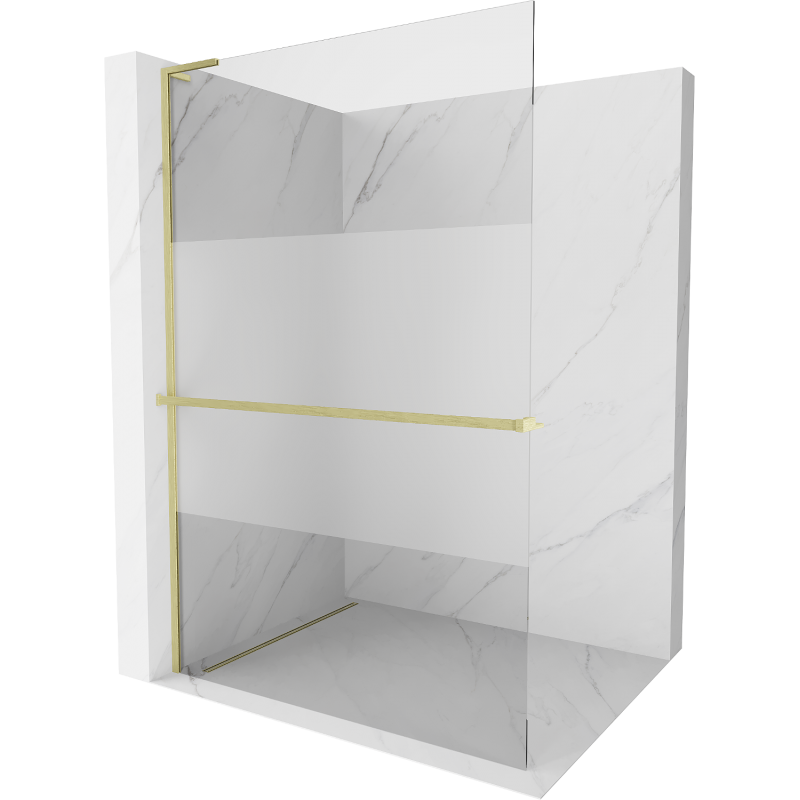 Mexen Kioto+ L perete de duș cu raft Walk-in 110 x 200 cm, transparent/mat, auriu periat - 800-110-123-55-35