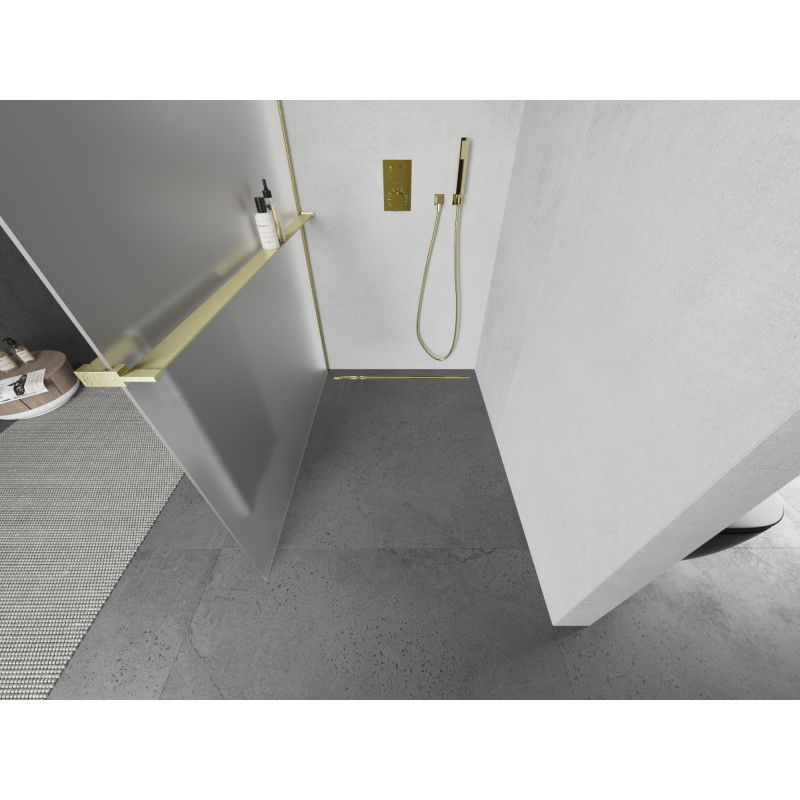 Mexen Kioto+ L zuhanyfal polccal Walk-in 80 x 200 cm, deres, arany kefe - 800-080-123-55-30