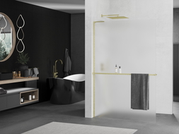 Mexen Kioto+ L perete de duș cu raft Walk-in 100 x 200 cm, mat, aur lustruit - 800-100-123-55-30