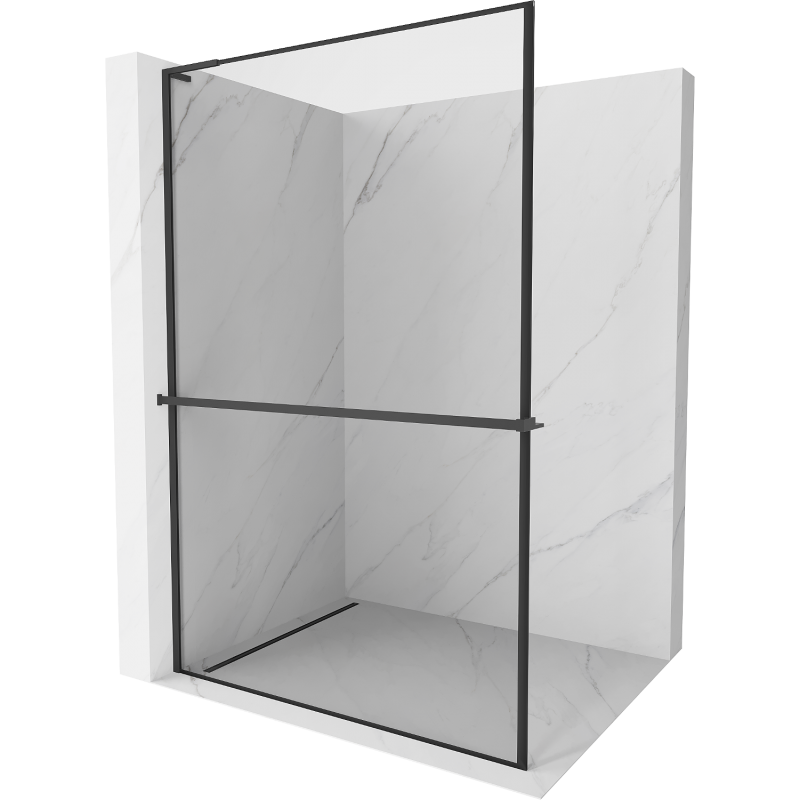 Mexen Kioto+ L perete de duș cu poliță Walk-in 120 x 200 cm, ramă neagră, neagră - 800-120-123-70-70