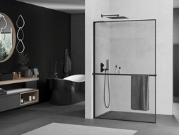 Mexen Kioto+ L panou de duș cu raft Walk-in 60 x 200 cm, model negru, negru - 800-060-123-70-70