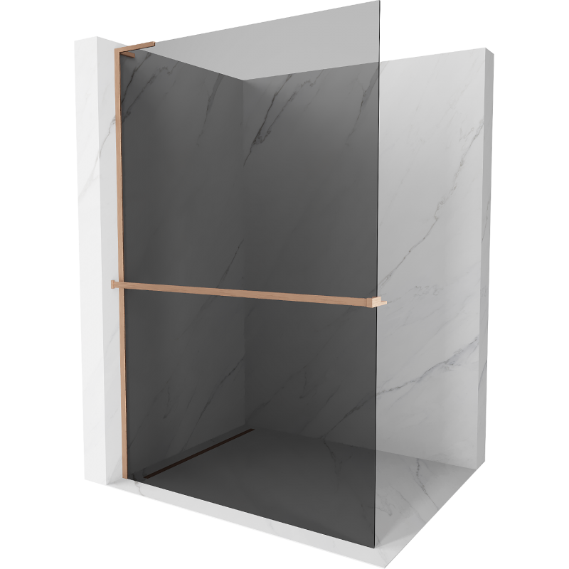 Mexen Kioto+ L 70 x 200 cm-es Walk-in zuhanyfal polccal, grafit, kefélt réz - 800-070-123-65-40