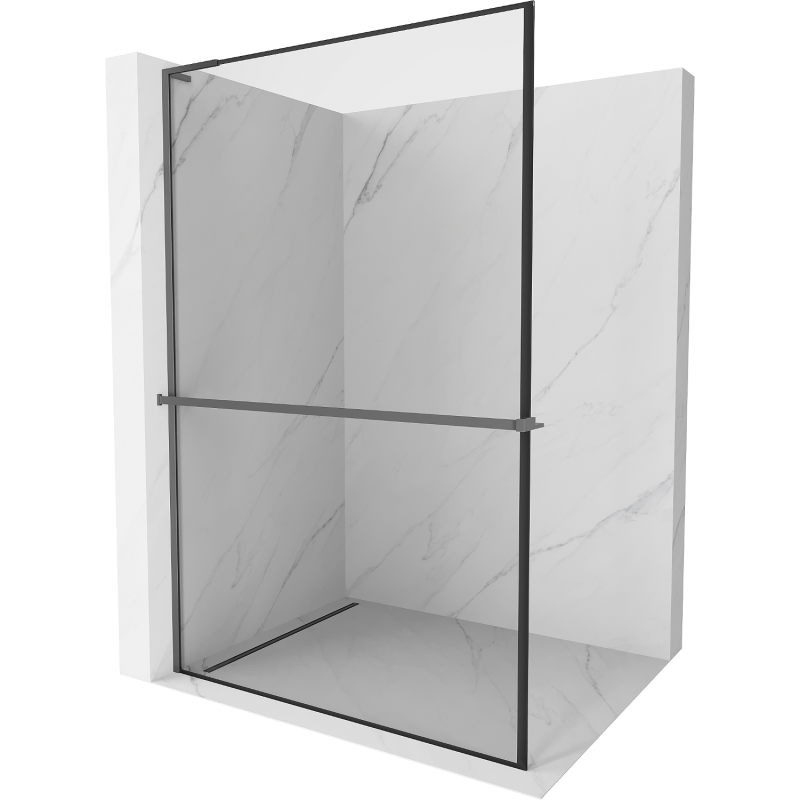 Mexen Kioto+ L perete de duș cu raft Walk-in 70 x 200 cm, ramă neagră, metal gun - 800-070-123-95-70