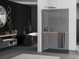Mexen Kioto+ L perete de duș cu shelf Walk-in 90 x 200 cm, grafit, cupru periat - 800-090-123-65-40
