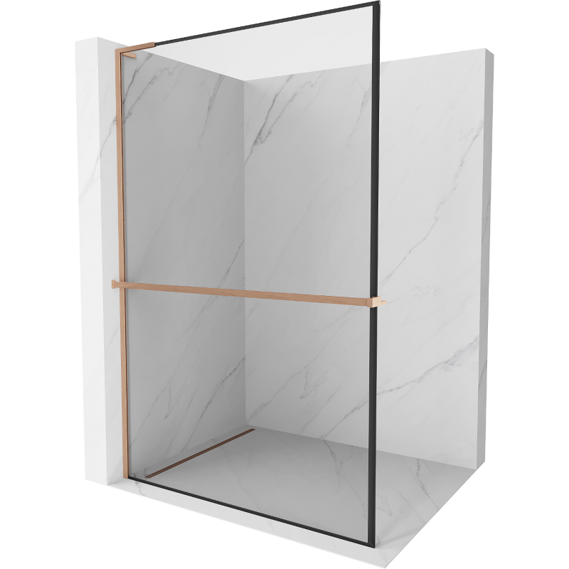 Mexen Kioto+ L perete de duș cu raft Walk-in 80 x 200 cm, cadru negru, cupru periat - 800-080-123-65-70