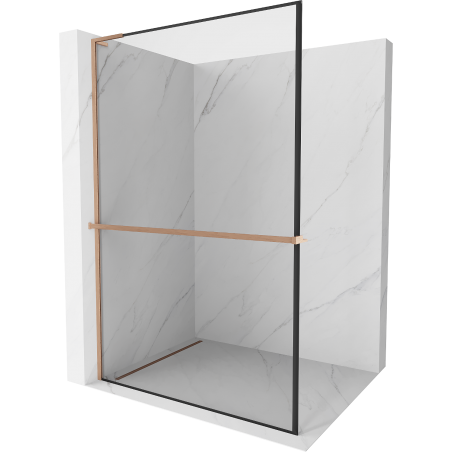 Mexen Kioto+ L perete de duș cu raft Walk-in 80 x 200 cm, cadru negru, cupru periat - 800-080-123-65-70