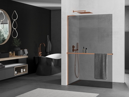 Mexen Kioto+ L perete duș cu raft Walk-in 70 x 200 cm, grafit, aur roz - 800-070-123-60-40