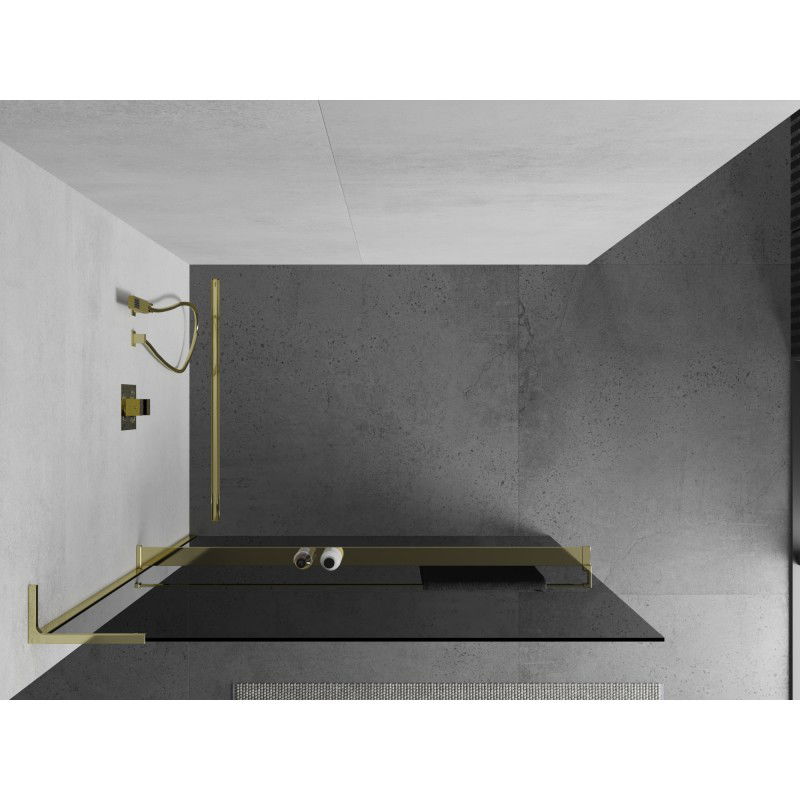 Mexen Kioto+ L zuhanyfal polccal Walk-in 110 x 200 cm, grafit, arany - 800-110-123-50-40