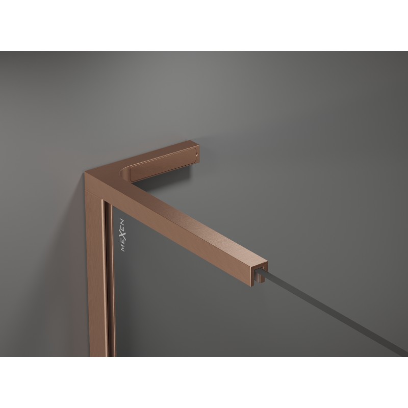 Mexen Kioto+ L zuhanyfal polccal Walk-in 90 x 200 cm, tükör, selyemfényű réz - 800-090-123-65-50