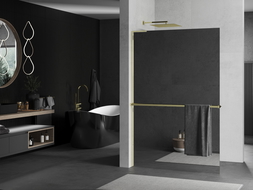 Mexen Kioto+ L zuhanyfal polccal Walk-in 120 x 200 cm, tükör, arany - 800-120-123-50-50