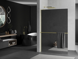 Mexen Kioto+ L panoul de duș cu raft Walk-in 90 x 200 cm, oglindă, finisaj aurit - 800-090-123-55-50