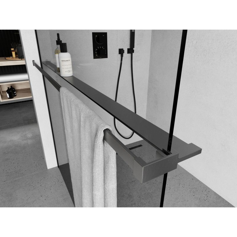 Mexen raft pentru perete de duș cu bară pentru prosoape, gri armă periat - 800-02-66