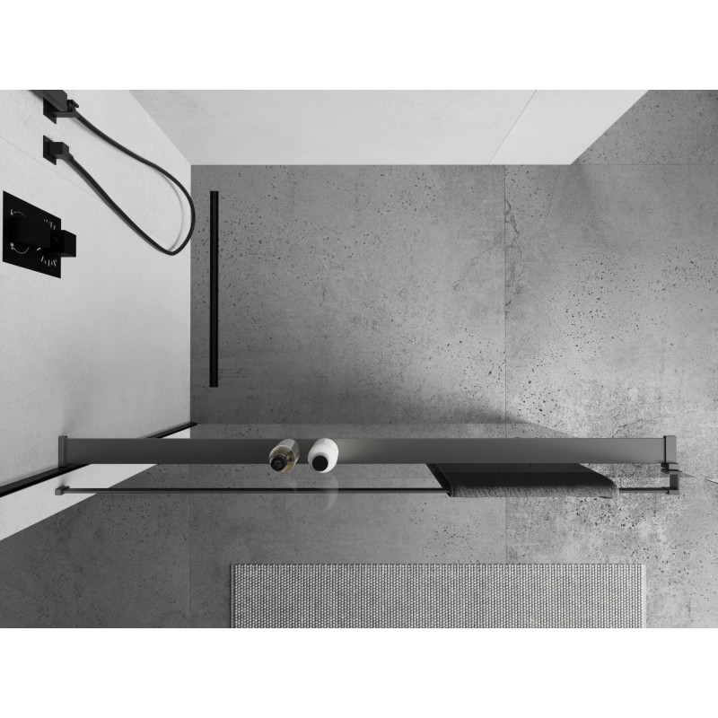 Mexen Kioto+ raft pentru peretele de duș cu bară pentru prosoape, gun metal - 800-02-95