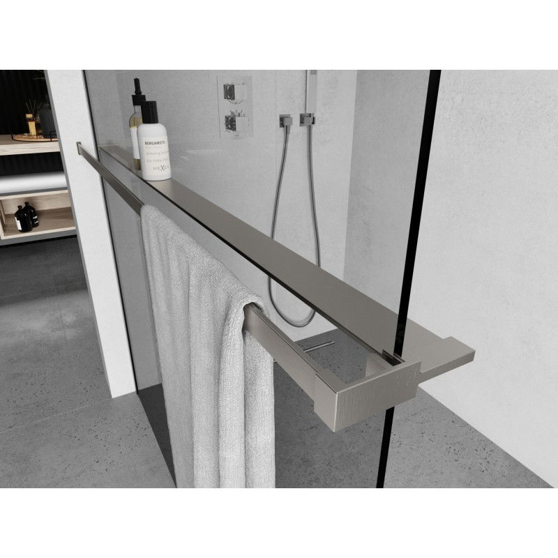 Mexen polc zuhanyfalra törölközőtartóval, kefés nikkel - 800-02-97