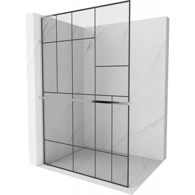 Mexen Kioto+ L zuhanyfal polccal Walk-in 90 x 200 cm, fekete mintázat, króm - 800-090-123-01-78