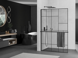 Mexen Kioto+ L panou de duș cu raft Walk-in 120 x 200 cm, model negru, negru - 800-120-123-70-78