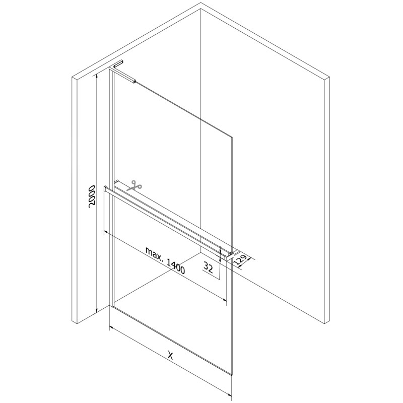 Mexen Kioto+ L perete de duș cu raft Walk-in 100 x 200 cm, model negru, gri armat periat - 800-100-123-66-78
