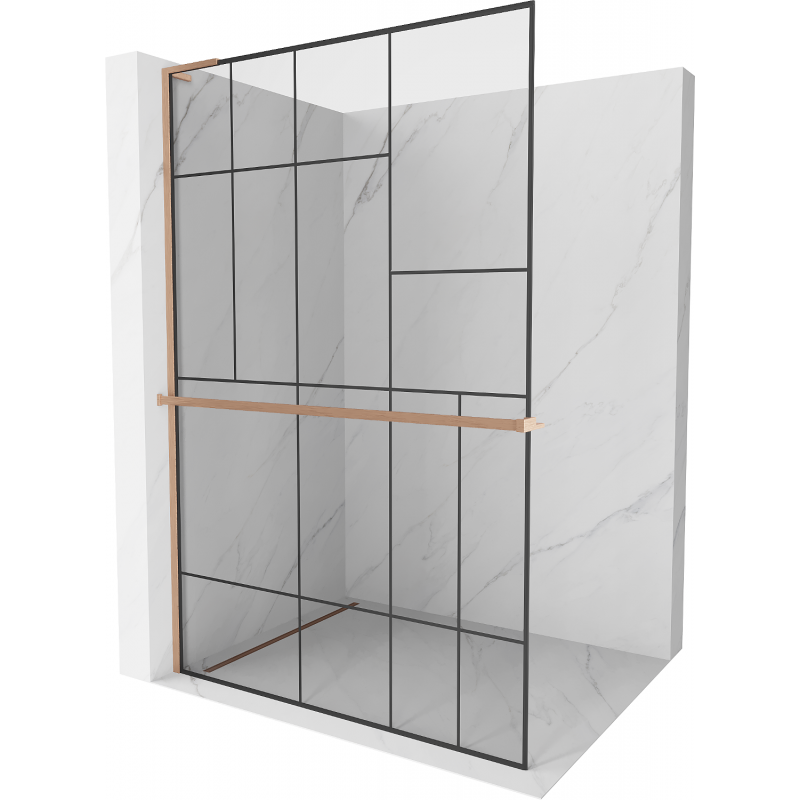 Mexen Kioto+ L Walk-in zuhanyfal polccal 110 x 200 cm, fekete minta, koptatott réz - 800-110-123-65-78