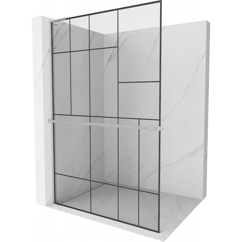 Mexen Kioto+ L zuhanyfal polccal Walk-in 120 x 200 cm, fekete minta, kefélt nikkel - 800-120-123-97-78