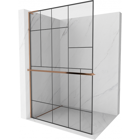 Mexen Kioto+ L perete de duş cu raft Walk-in 70 x 200 cm, model negru, aur roz - 800-070-123-60-78