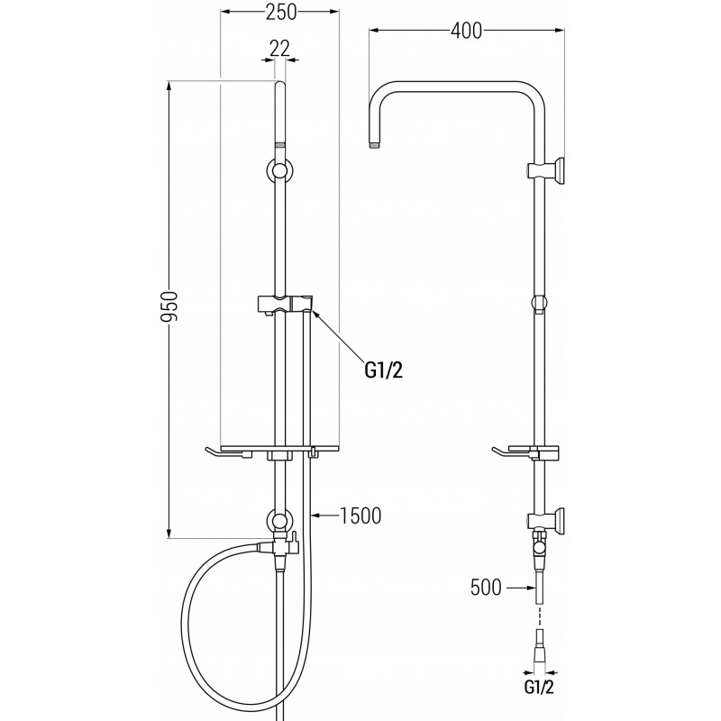 Mexen T coloană de duș, grafit - 7939399-66