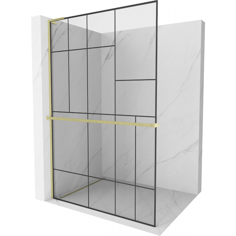 Mexen Kioto+ L perete de duș cu raft Walk-in 70 x 200 cm, model negru, finisaj aurit - 800-070-123-55-78