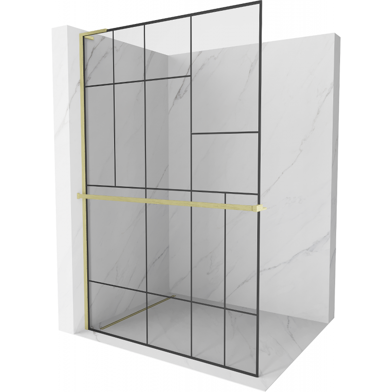 Mexen Kioto+ L Walk-in zuhanyfal polccal 80 x 200 cm, fekete minta, arany kefélt - 800-080-123-55-78