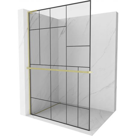 Mexen Kioto+ L perete de duș cu raft Walk-in 100 x 200 cm, model negru, finisaj auriu periat - 800-100-123-55-78