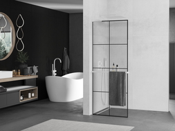 Mexen Kioto+ L perete duș cu raft Walk-in 90 x 200 cm, model negru, alb - 800-090-123-20-77