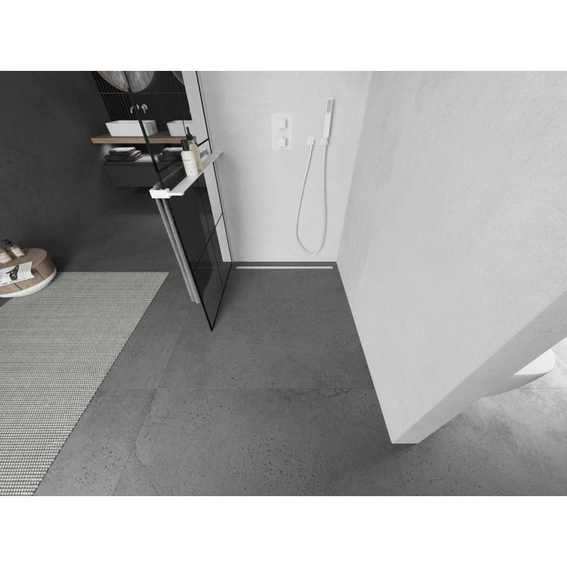 Mexen Kioto+ L zuhanyfal polccal Walk-in 90 x 200 cm, fekete rács, fehér - 800-090-123-20-77