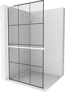 Mexen Kioto+ L perete duș cu raft Walk-in 110 x 200 cm, model negru, alb - 800-110-123-20-77
