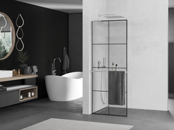 Mexen Kioto+ L perete de duș cu raft Walk-in 80 x 200 cm, model negru, crom - 800-080-123-01-77