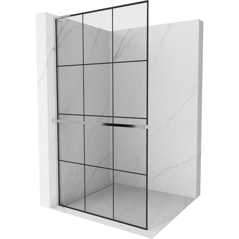 Mexen Kioto+ L zuhanyfal polccal Walk-in 100 x 200 cm, fekete minta, króm - 800-100-123-01-77