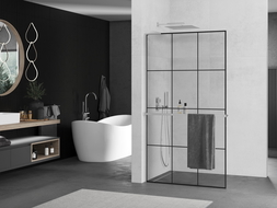Mexen Kioto+ L perete de duş cu raft Walk-in 100 x 200 cm, model negru, crom - 800-100-123-01-77