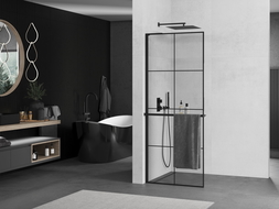 Mexen Kioto+ L panou duș cu raft Walk-in 70 x 200 cm, model negru, negru - 800-070-123-70-77