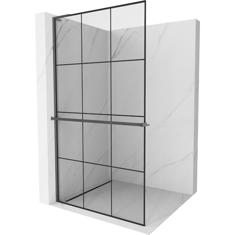Mexen Kioto+ L Walk-in zuhanyfal polccal 100 x 200 cm, fekete minta, gun gray sört brushed - 800-100-123-66-77