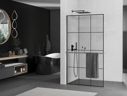 Mexen Kioto+ L perete de duș cu suport Walk-in 110 x 200 cm, model negru, gri gun scovățat - 800-110-123-66-77