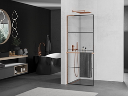 Mexen Kioto+ L pereți de duș cu raft Walk-in 70 x 200 cm, model negru, bronz periat - 800-070-123-65-77