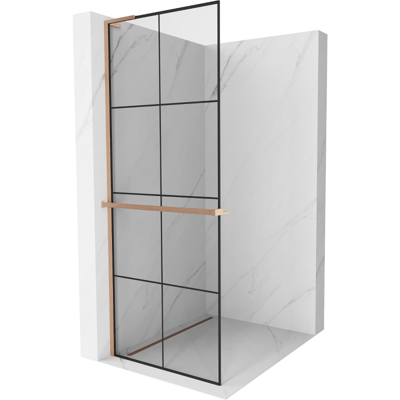 Mexen Kioto+ L pereți de duș cu raft Walk-in 70 x 200 cm, model negru, bronz periat - 800-070-123-65-77