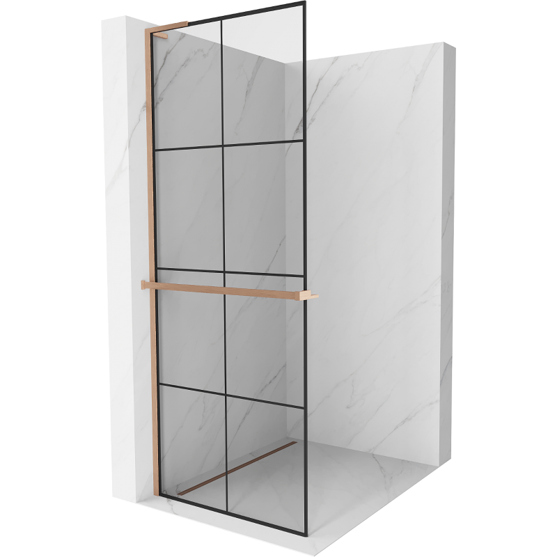 Mexen Kioto+ L panou de duș cu raft Walk-in 80 x 200 cm, grilaj negru, cupru periat - 800-080-123-65-77