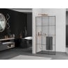 Mexen Kioto+ L zuhanyfal polccal Walk-in 100 x 200 cm, fekete rács, kefe bronz - 800-100-123-65-77