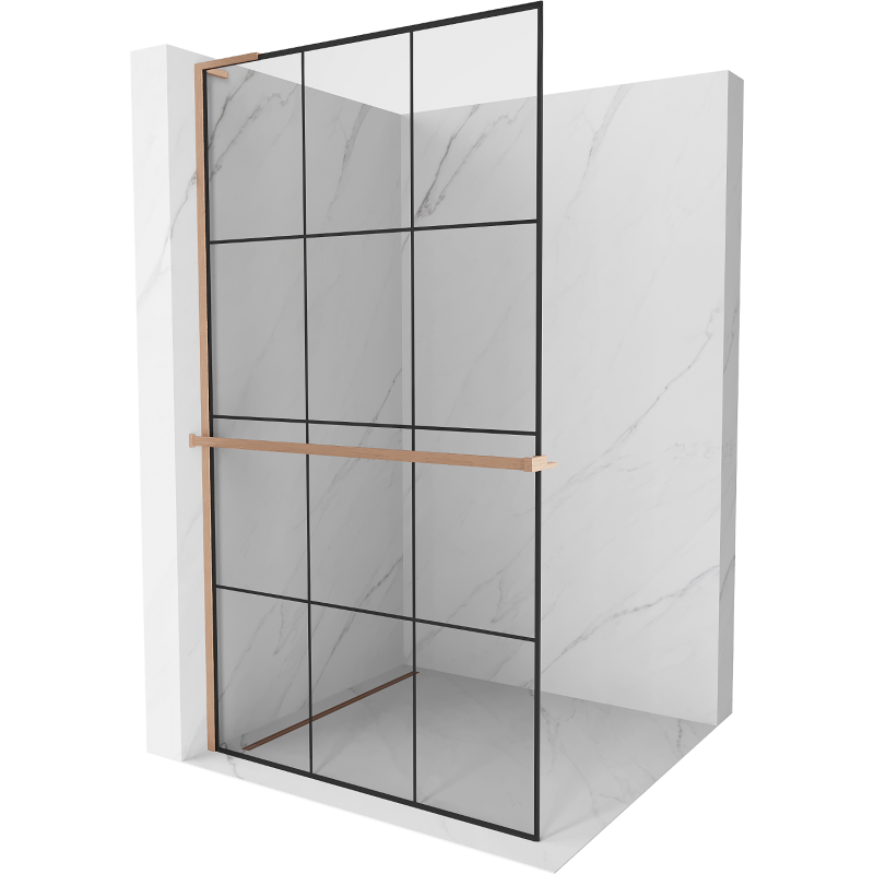 Mexen Kioto+ L Walk-in zuhanyfal 110 x 200 cm, fekete mintázat, brushed réz - 800-110-123-65-77