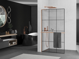 Mexen Kioto+ L perete de duș cu raft Walk-in 120 x 200 cm, model negru, bronz periat - 800-120-123-65-77